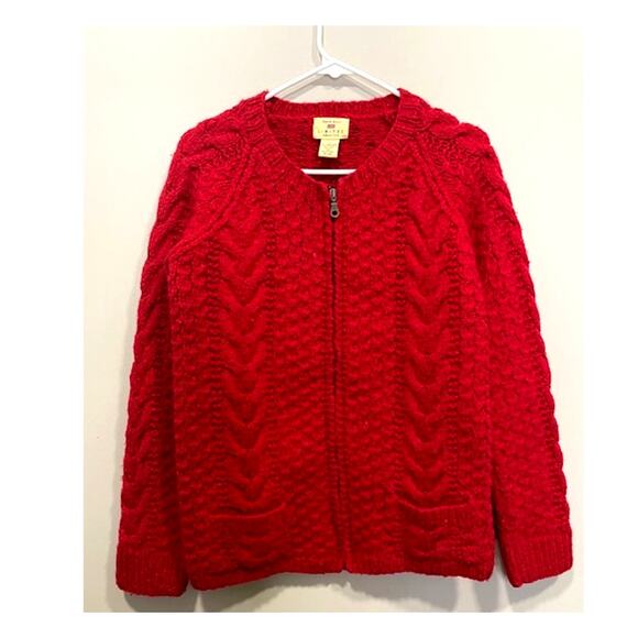Hand Knit Limited America Red Lambswool Full Zip Sweater Cardigan Women's Sz Sm - Picture 1 of 7